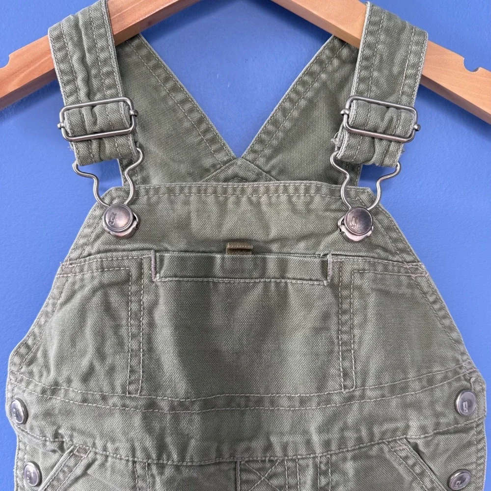 Vintage 2000 Gymboree Kids Unisex Olive Green Canvas Shortall Overalls 6-12M